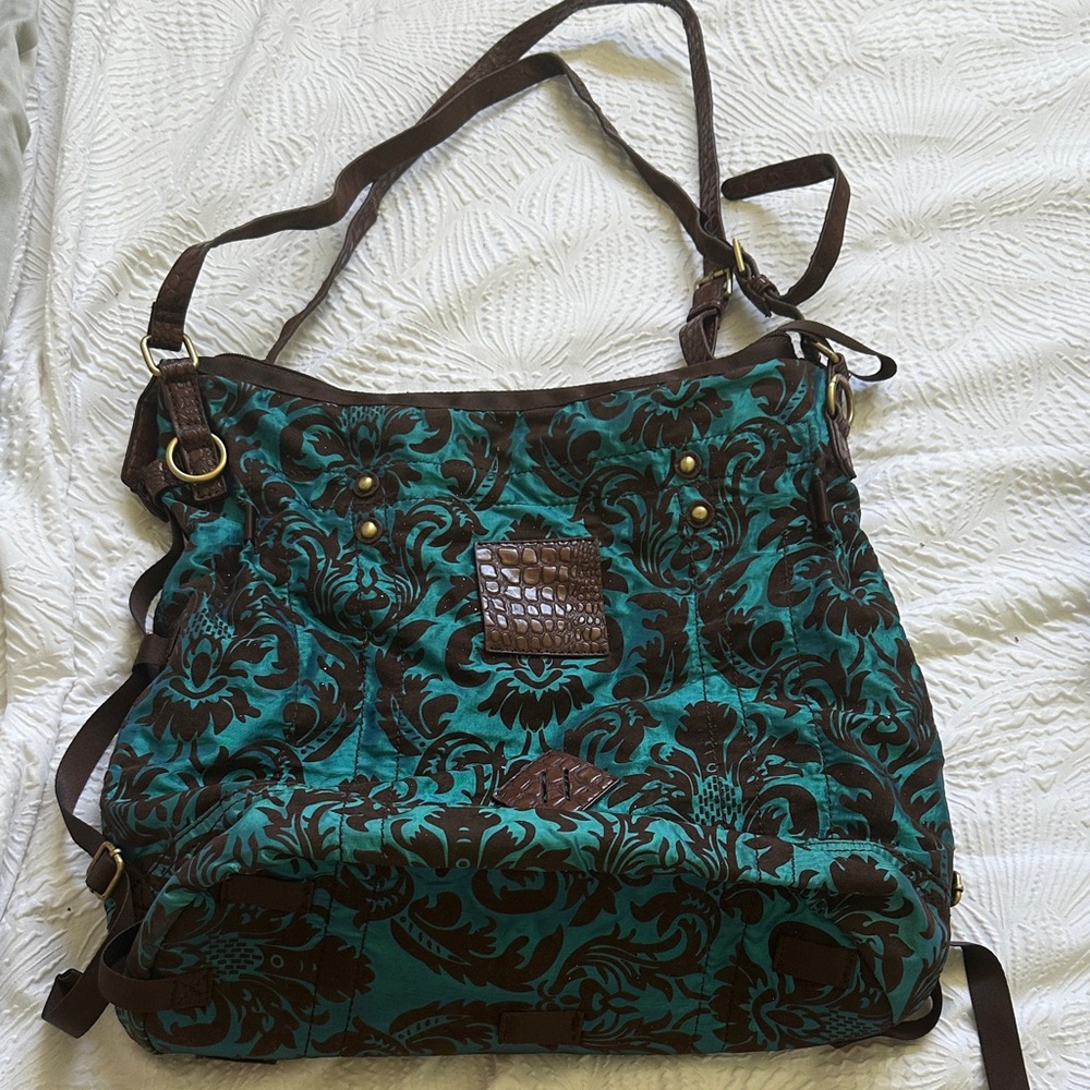 Chic Teal and Brown Shoulder Bag